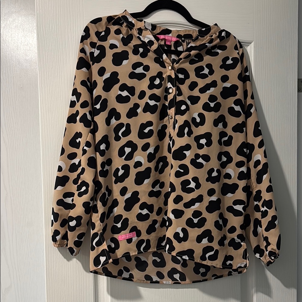 Simply Southern Tan and Black Leopard Print Blouse